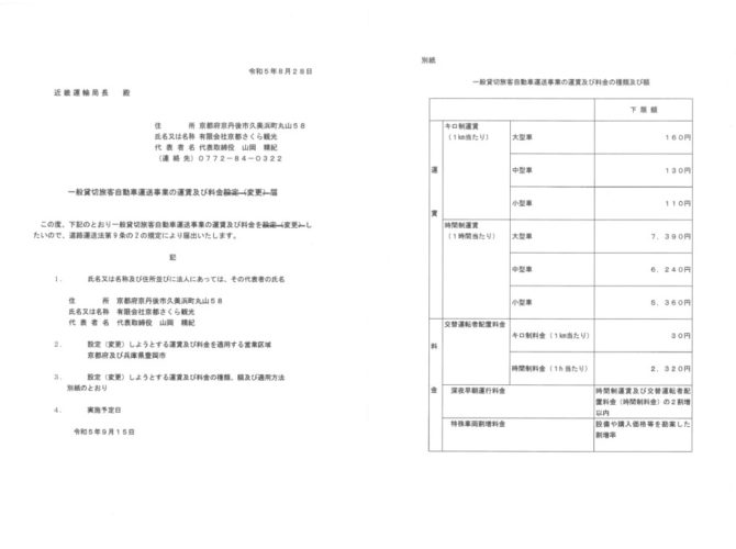 貸切バス運賃改定のお知らせ